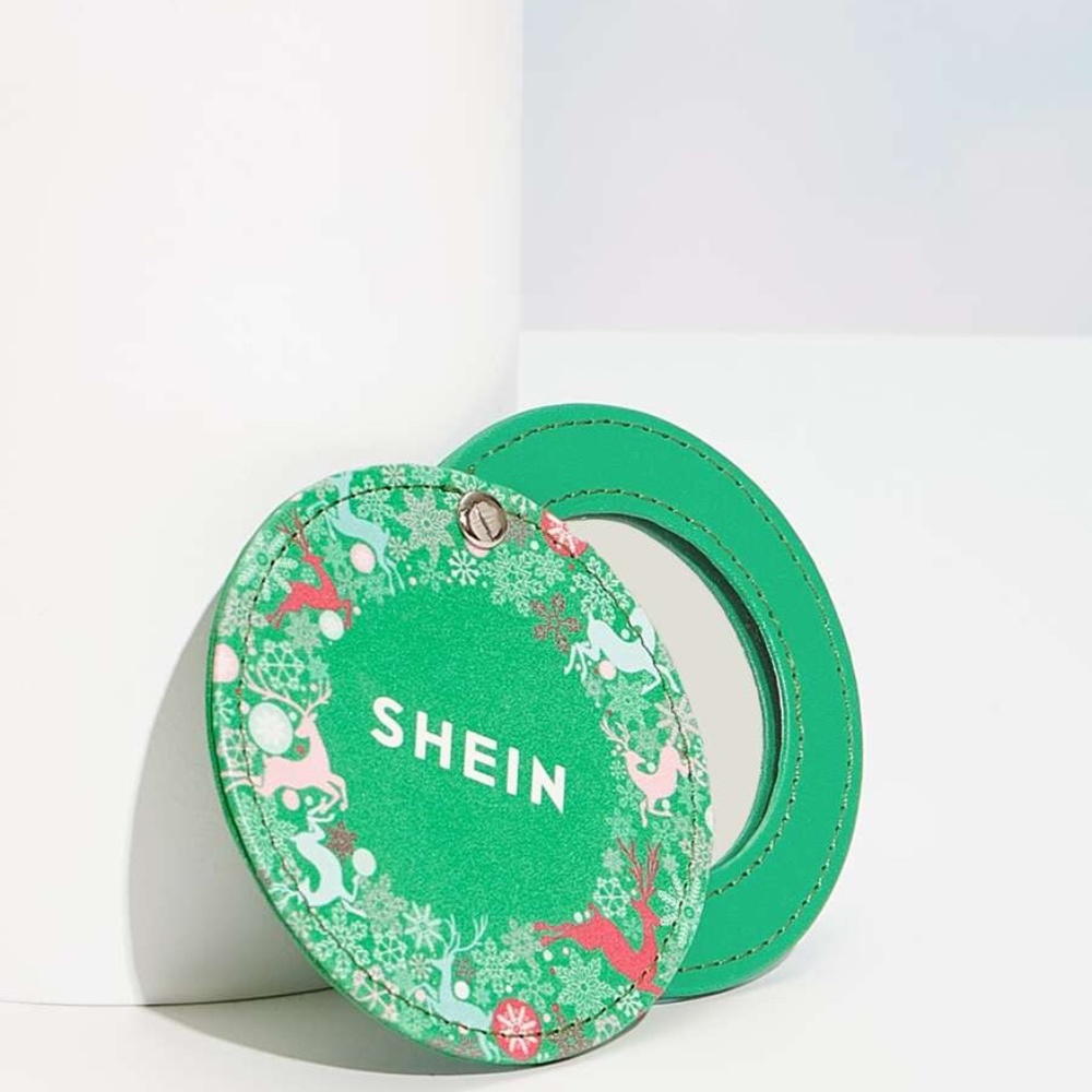 SHEIN Christmas Holiday Reindeer Pattern Green Portable Mirror